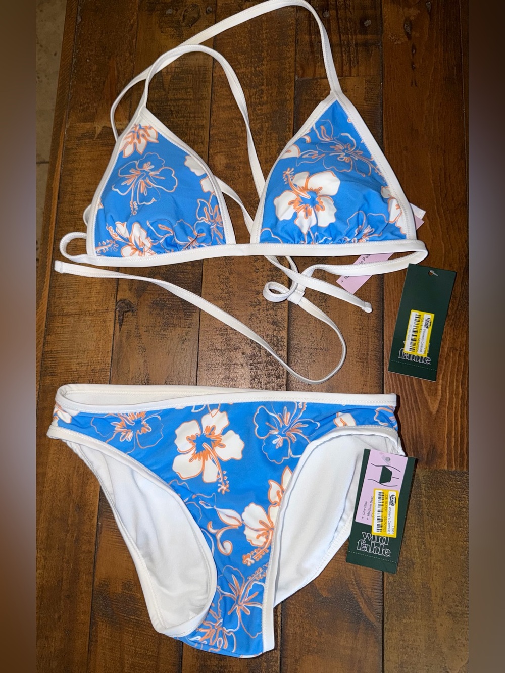 Target Blue Floral Triangle Bikini Set with White Trim